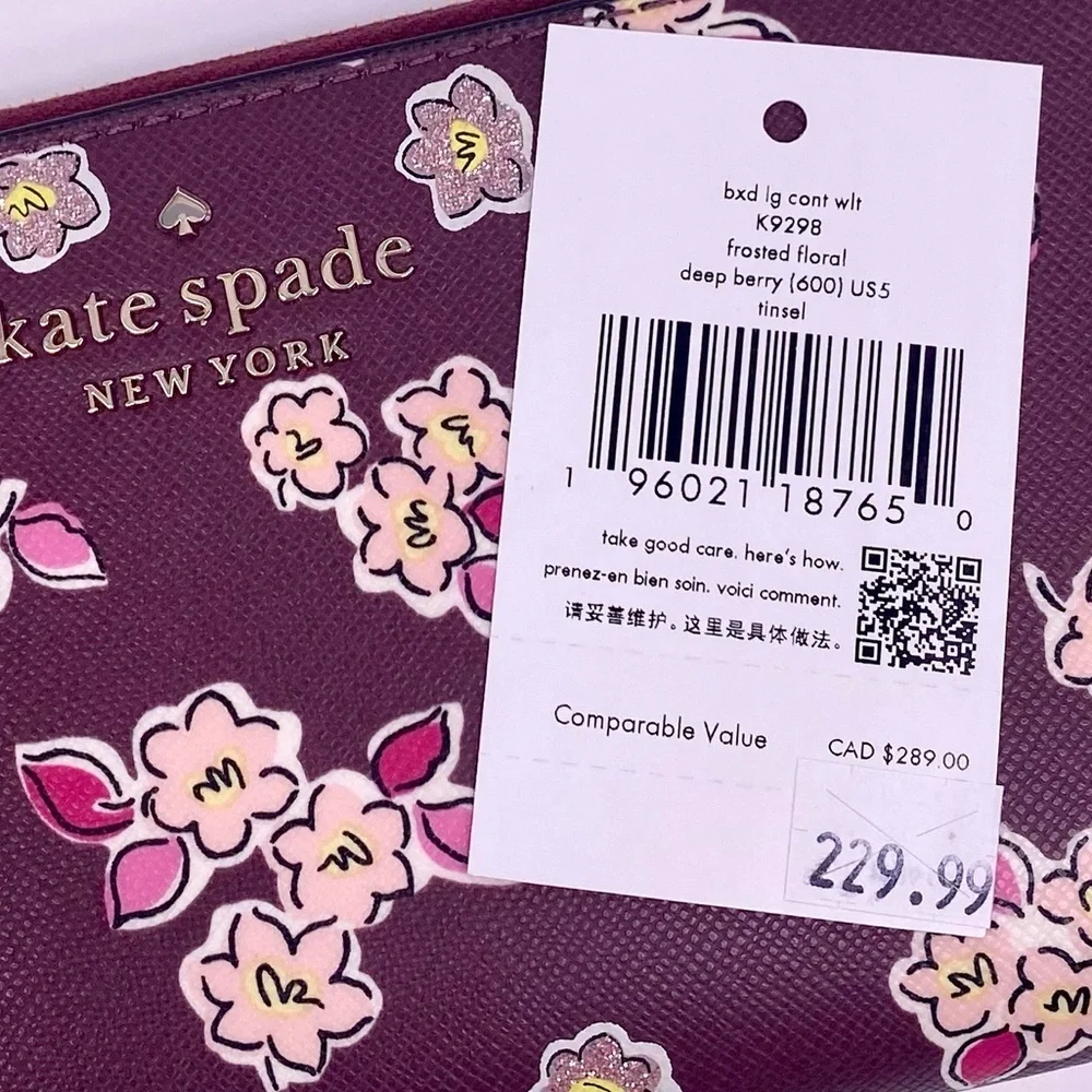 Kate Spade Tinsel Boxed Large Continental Wallet wish Glitter Flowers